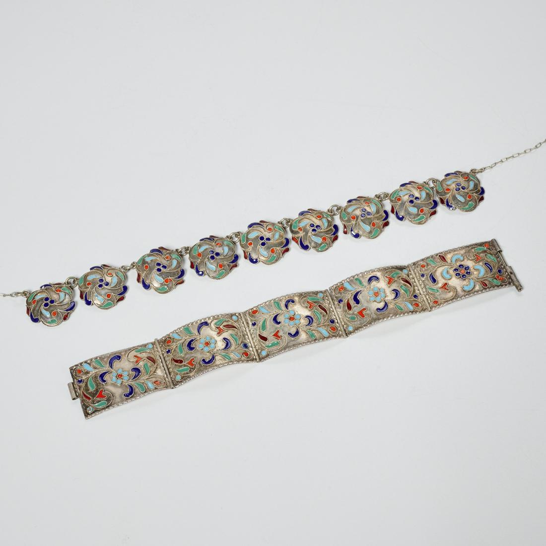 Russian style enamel, silver bracelet and necklace (1 of 7)