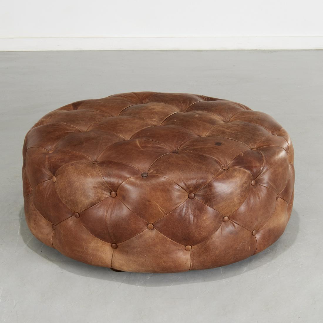 Ralph Lauren style button-tufted leather ottoman (1 of 5)