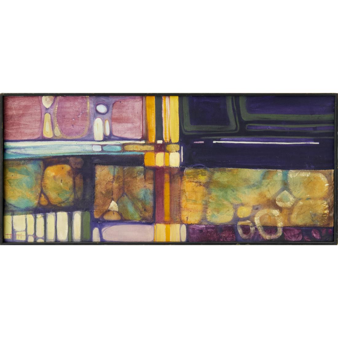 Tom Patti (attrib), oil on canvas collage, 1964: Tom Patti (attrib), oil on canvas collage, 1964, Attributed to Tom Patti (American, b. 1943), Untitled abstract, oil and cut pieces of painted canvas mounted on canvas, signed "T. Patti" lower left, i