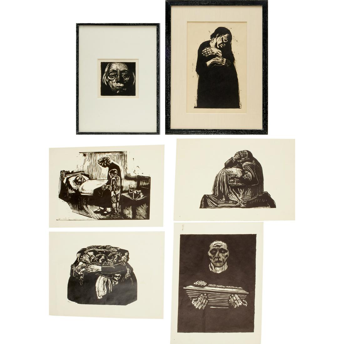 Kathe Kollwitz, (6) woodblock prints (1 of 8)