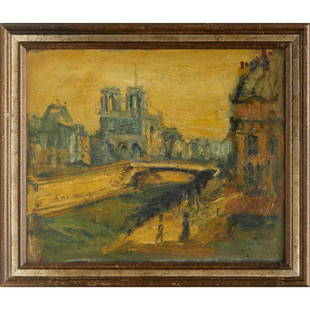 Louis Eilshemius (manner), oil on board: Louis Eilshemius (manner), oil on board, Manner of Louis Michel Eilshemius (American 1864-1941), Untitled Cityscape, no signature detected, 12.5"h x 15.5"w (sight), 15.5"h x 18.25"w (frame)