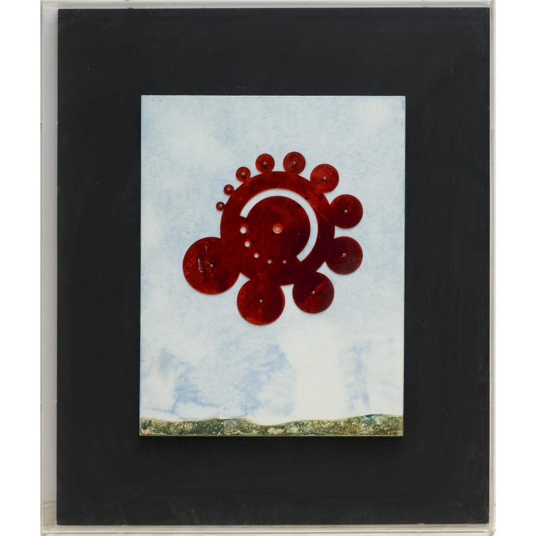 Max Ernst, mixed media edition, 1970: Max Ernst, mixed media edition, 1970, Max Ernst (Germany, NY 1891-1976), "Surveyor of a Well Entangled Galaxy", mixed media multiple in colors, signed and numbered 83/125 on label verso, gallery label