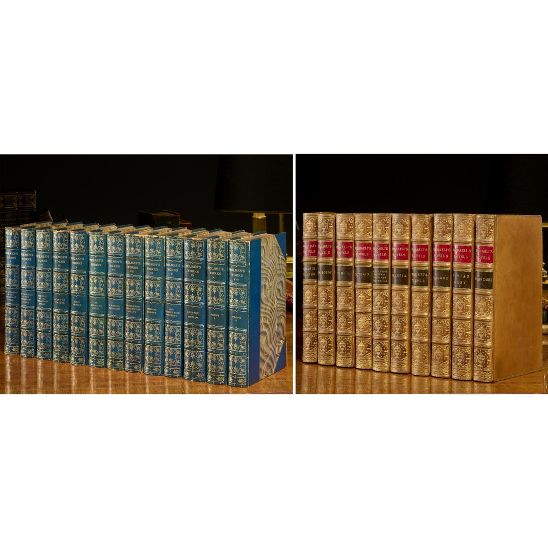 Two sets decorative leather bindings, (23) vols. (1 of 7)