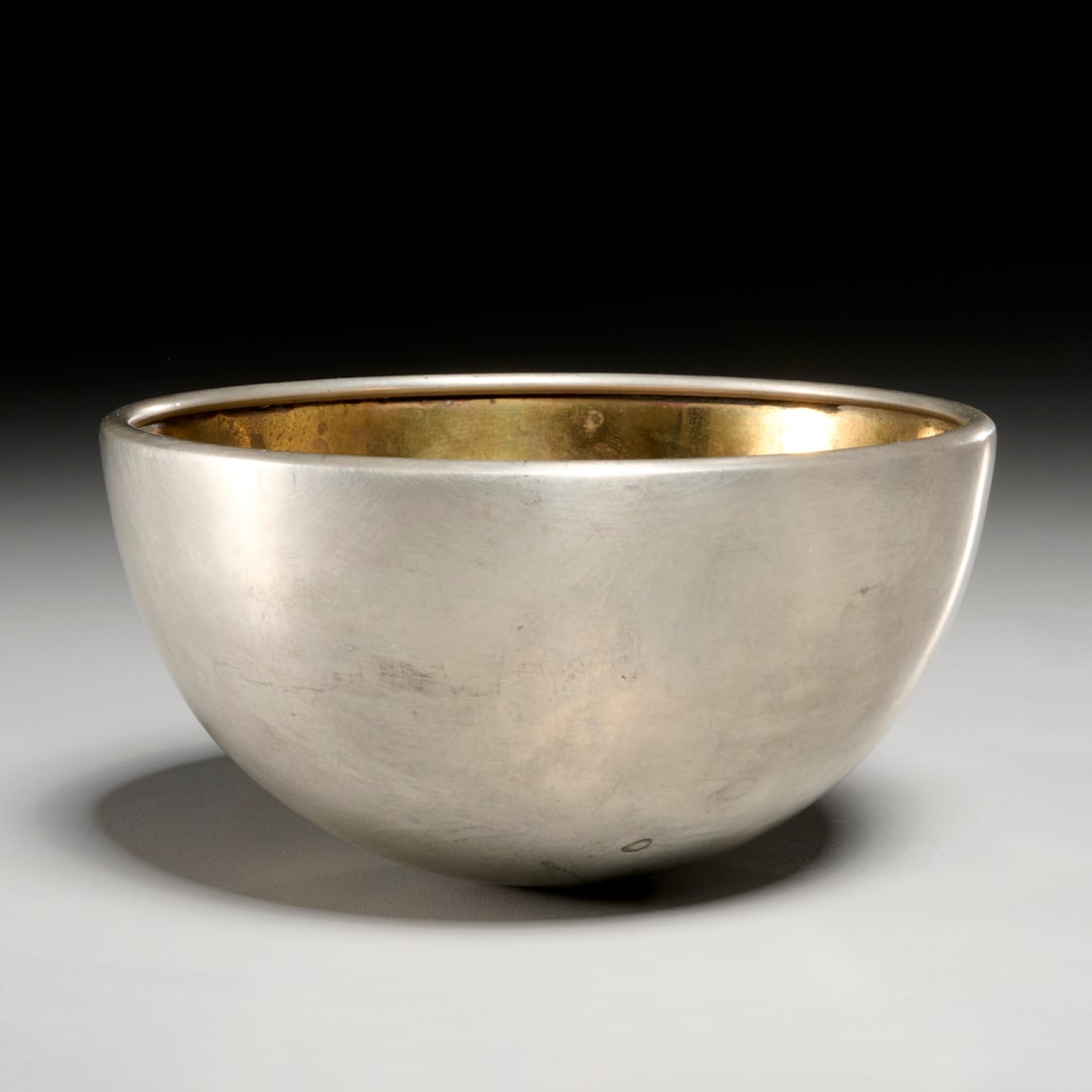 Sebastian Schildt for Svenskt Tenn, pewter bowl: Sebastian Schildt for Svenskt Tenn, pewter bowl, 21st c., Sweden, gilt interior, marked on underside, 3"h x 5.75"dia
