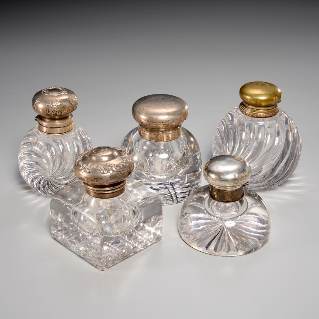 Collection antique silver and glass inkwells (1 of 11)
