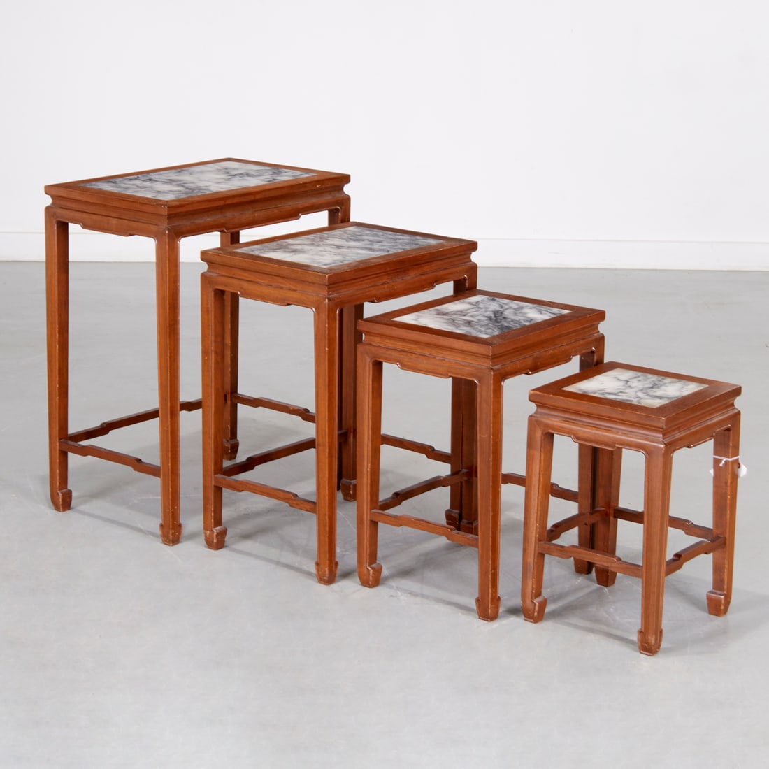 Set (4) Chinese marble top hardwood nesting tables (1 of 8)