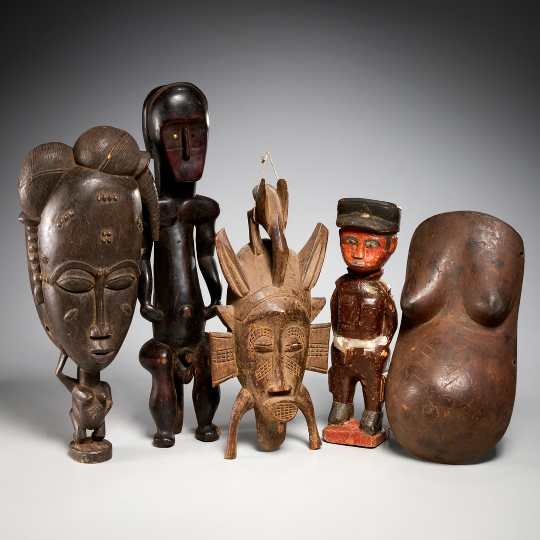 (5) West African carved wood masks & figures (1 of 8)