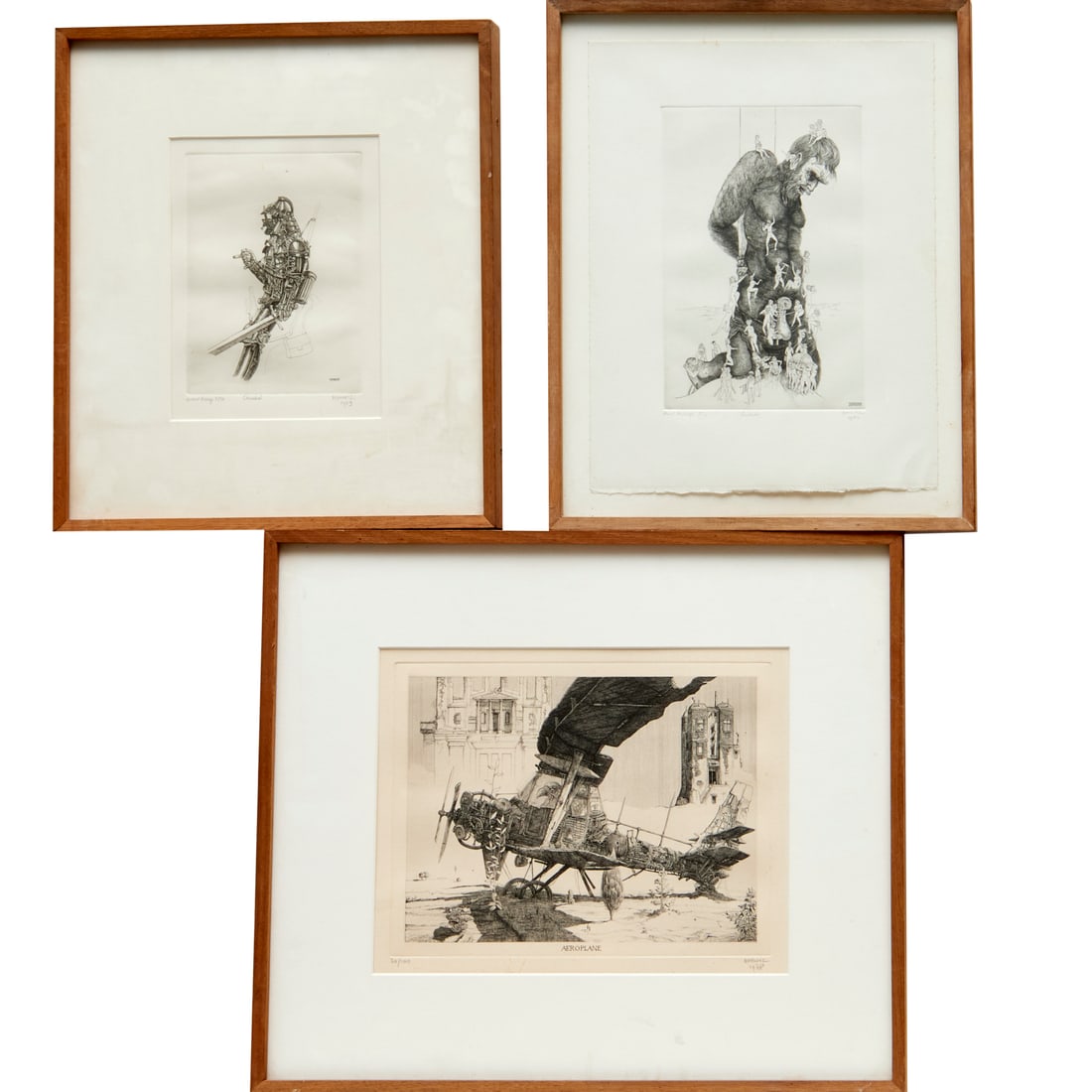 Philippe Mohlitz, (3) etchings, 1978-1980: Philippe Mohlitz, (3) etchings, 1978-1980, Philippe Mohlitz (French, b. 1941), including "Cavalier", numbered 2/10, 7"h x 5"w (plate), "Escalada", numbered 3/10, 8.75"h x 5.75"w (plate), "Aeroplane",