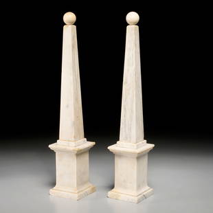 Pair antique Italian carved marble obelisks: Pair antique Italian carved marble obelisks, First half 20th c., approx. 20"h x 3.75"squ