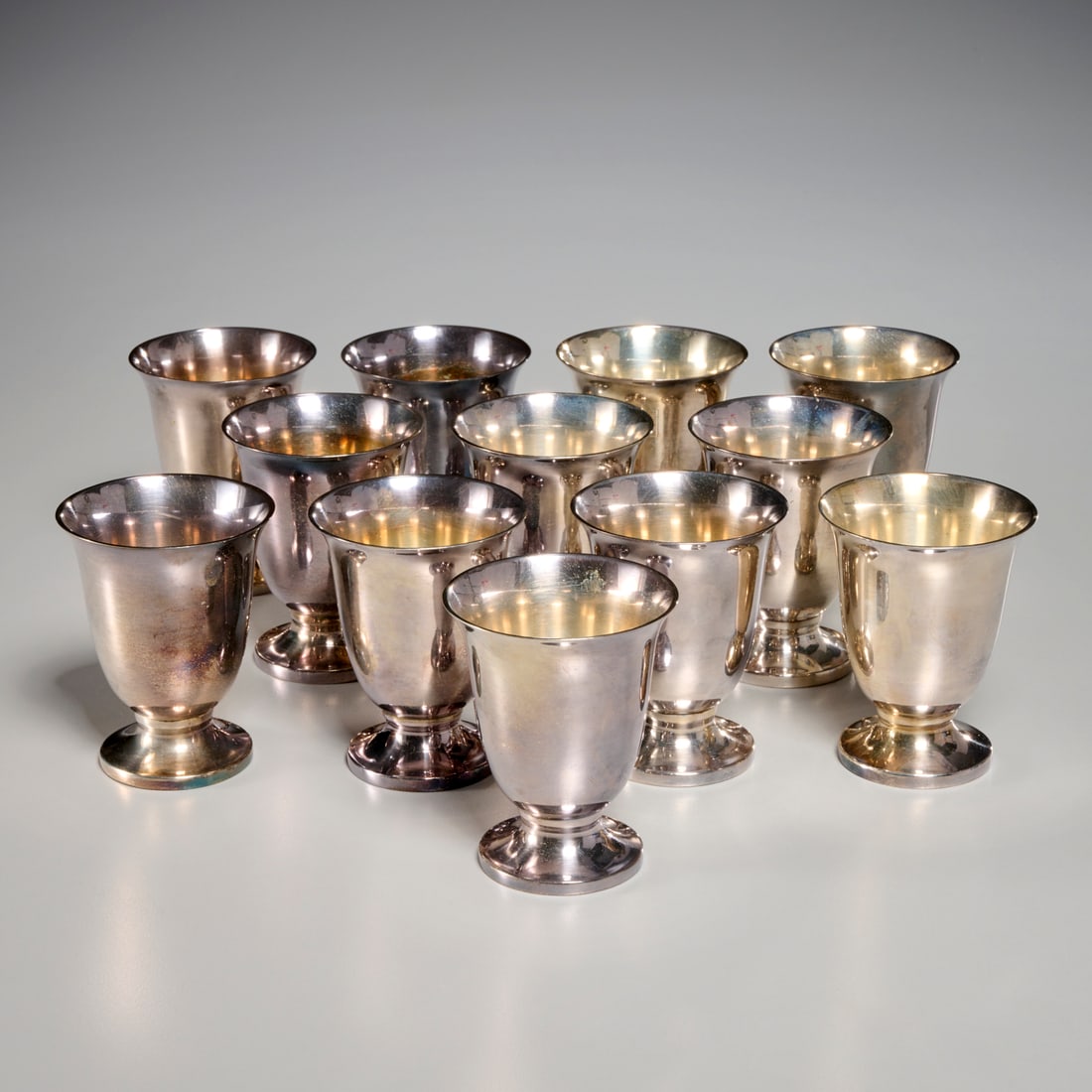 Set (12) sterling silver dram cups (1 of 6)