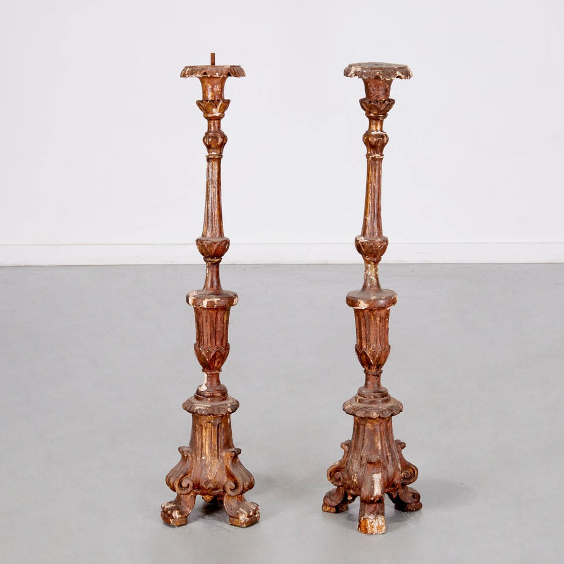 Pair large Italian Baroque giltwood candlesticks (1 of 5)