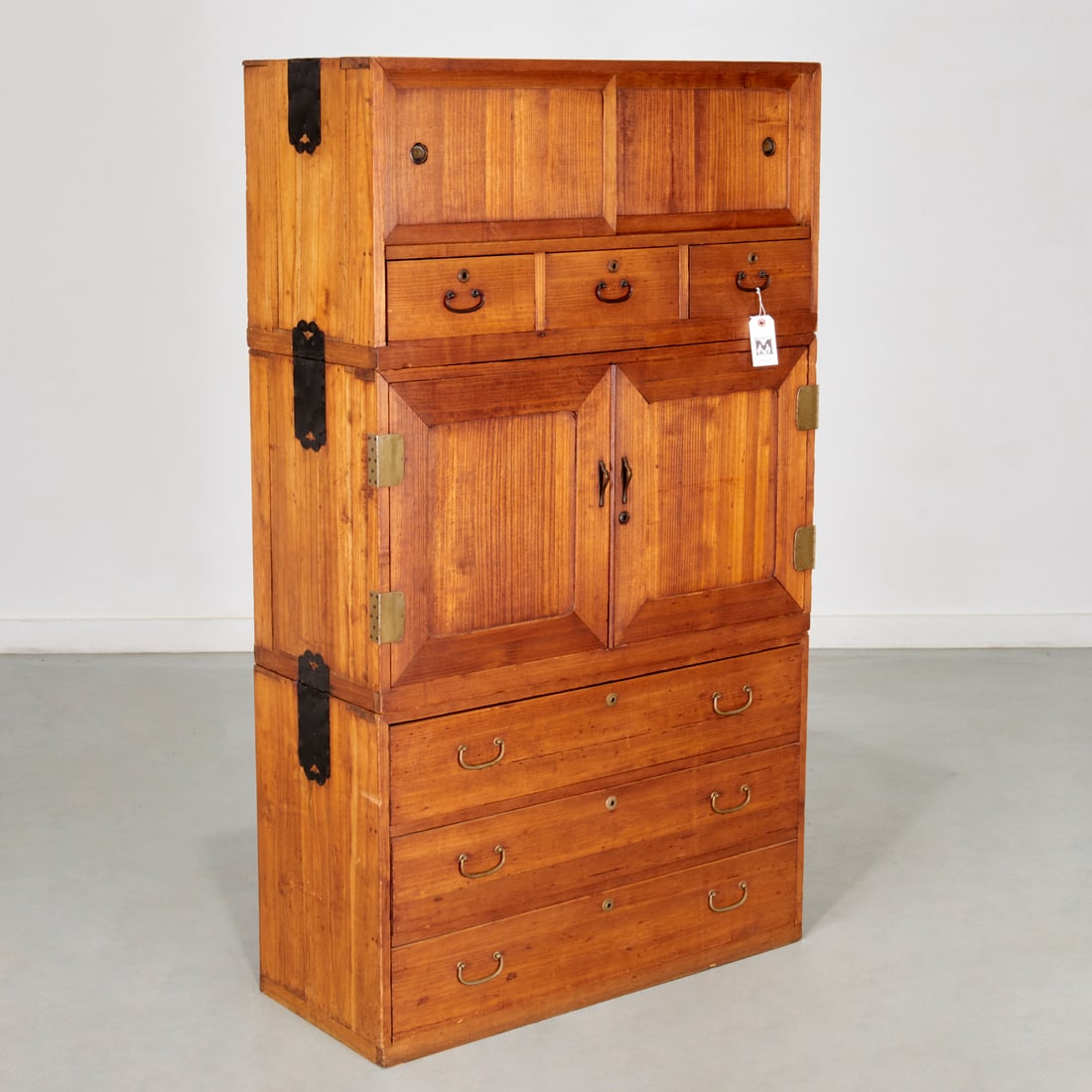 Japanese kiri wood three-section tansu (1 of 6)