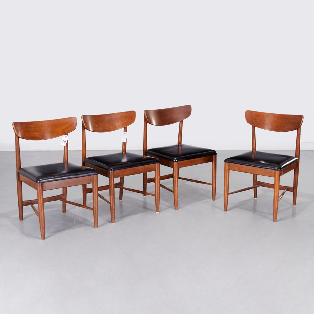 American of Martinsville 'Surfboard' dining chairs: American of Martinsville 'Surfboard' dining chairs, 20th c., set of (4), each with black leatherette seat, unmarked, 31.5"h x 19.5"w x 18.5"d