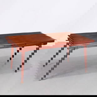 Hans Wegner for Andreas Tuck, teak dining table: Hans Wegner for Andreas Tuck, teak dining table, 20th c., Denmark, rectangular draw leaf dining table, approx. 29"h x 63"l x 39.25"d (table), 23.5"w (each leaf)