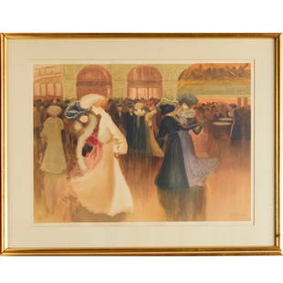 Louis Abel Truchet, color lithograph: Louis Abel Truchet, color lithograph, Louis Abel Truchet (French, 1857-1918) "The Dancers of the Moulin Rouge", signed and stamped in plate, 21.5"h x 29.5"w (sight), 29.25"h x 37.25"w (frame)