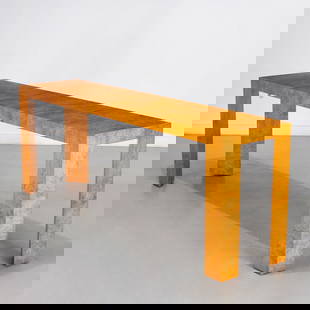 Baughman style burlwood console table: Baughman style burlwood console table, c. 1970s, parson's style, unmarked, approx. 31.5"h x 84"w x 20"d