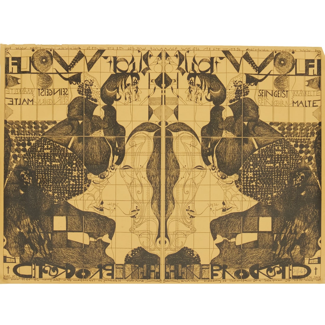 Adolf Wolfli exhibition poster, 1967: Adolf Wolfli exhibition poster, 1967, Adolf Wolfli (Swiss, 1864-1930), Galerie Brockstedt, Hamburg, exhibition poster, pencilled insignia and date lower right, loose and unframed, 24.25"h x 33"w