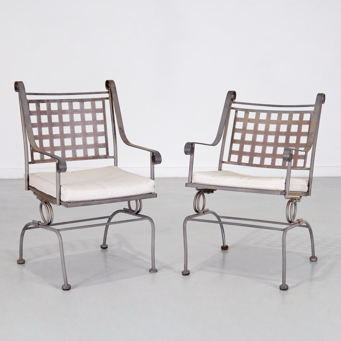 Pair Salterini style wrought iron armchairs (1 of 9)
