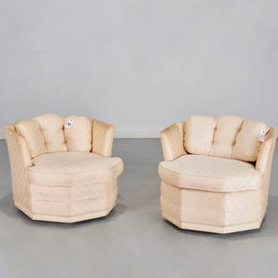 Pair Art Deco style octagonal club chairs: Pair Art Deco style octagonal club chairs, 20th c., swivel bases, unmarked, approx. 26"h x 31.25"w x 36"d