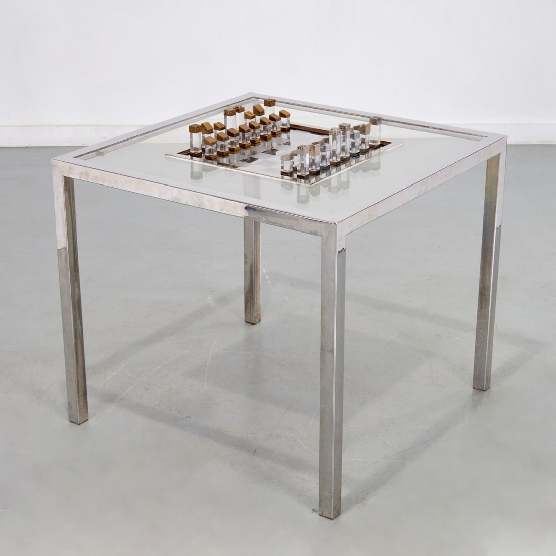 Romeo Rega Perspex, brass, chrome chess table (1 of 10)