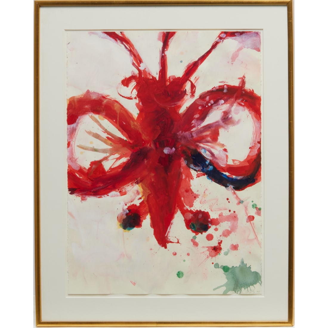 Alessandro Twombly, acrylic on paper, 1995: Alessandro Twombly, acrylic on paper, 1995, Alessandro Twombly (Italian, b. 1959), Untitled, signed lower right, gallery label verso, matted and framed under plexiglass, 30"h x 22.25"w (sheet), 37"h x
