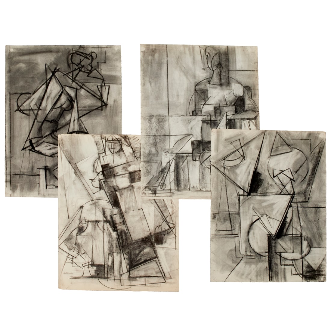 School of Hans Hofmann, (4) charcoal drawings: School of Hans Hofmann, (4) charcoal drawings, Margaret Trumbull Jennings (American, 1896-1983), untitled cubist drawings with corrections by Hans Hofmann (by repute), loose and unframed, 25"h x 19"w