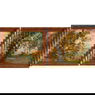 Louis Aston Knight, (2) mixed media on paper: Louis Aston Knight, (2) mixed media on paper, Louis Aston Knight (American,1873-1948), Forest Landscapes, watercolor and gouache on paper, each signed (lower left and right), framed under glass, 17.5"