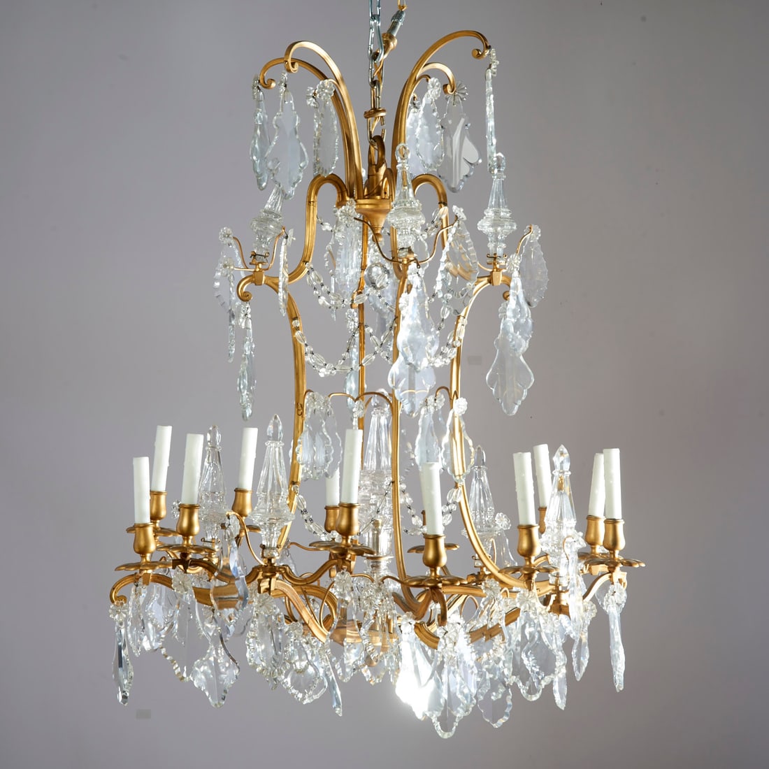 Baccarat (attrib), large gilt bronze chandelier (1 of 7)