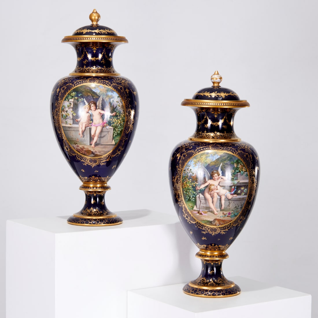 Pair monumental Sevres style porcelain urns (1 of 9)