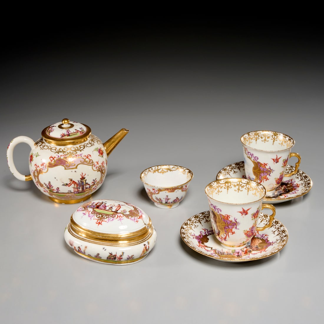 Meissen (attrib) porcelain Horoldt tea set (1 of 8)