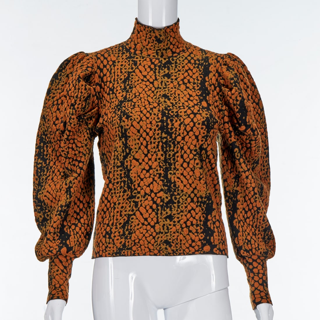 Ulla Johnson amber python turtleneck: Ulla Johnson amber python turtleneck, 2000s, "Sasha" style in 100% wool jacquard, back neck zipper closure, full puff sleeves, size S, MSRP $525 Provenance: A Private Collection: 200 West 86th Street,