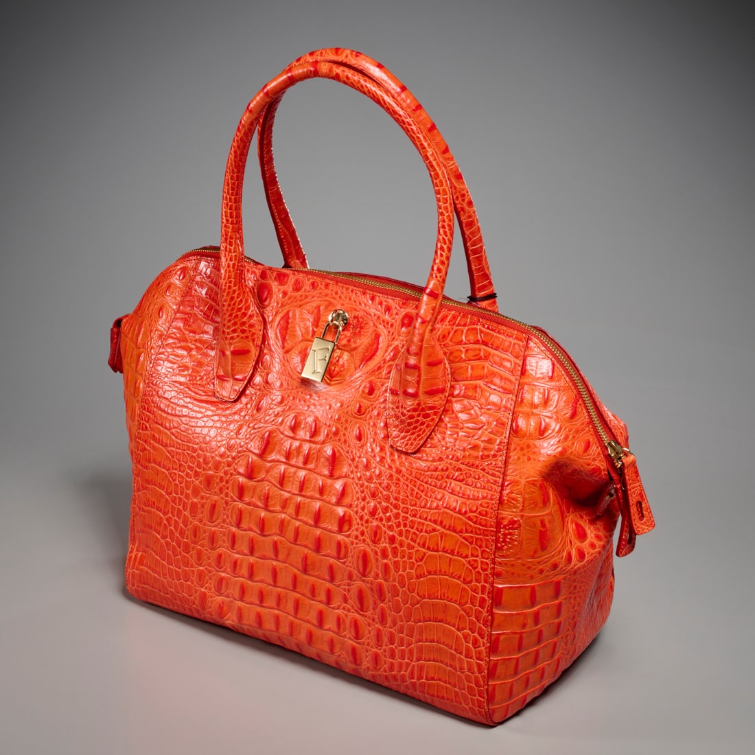 Furla papaya embossed leather handbag (1 of 6)