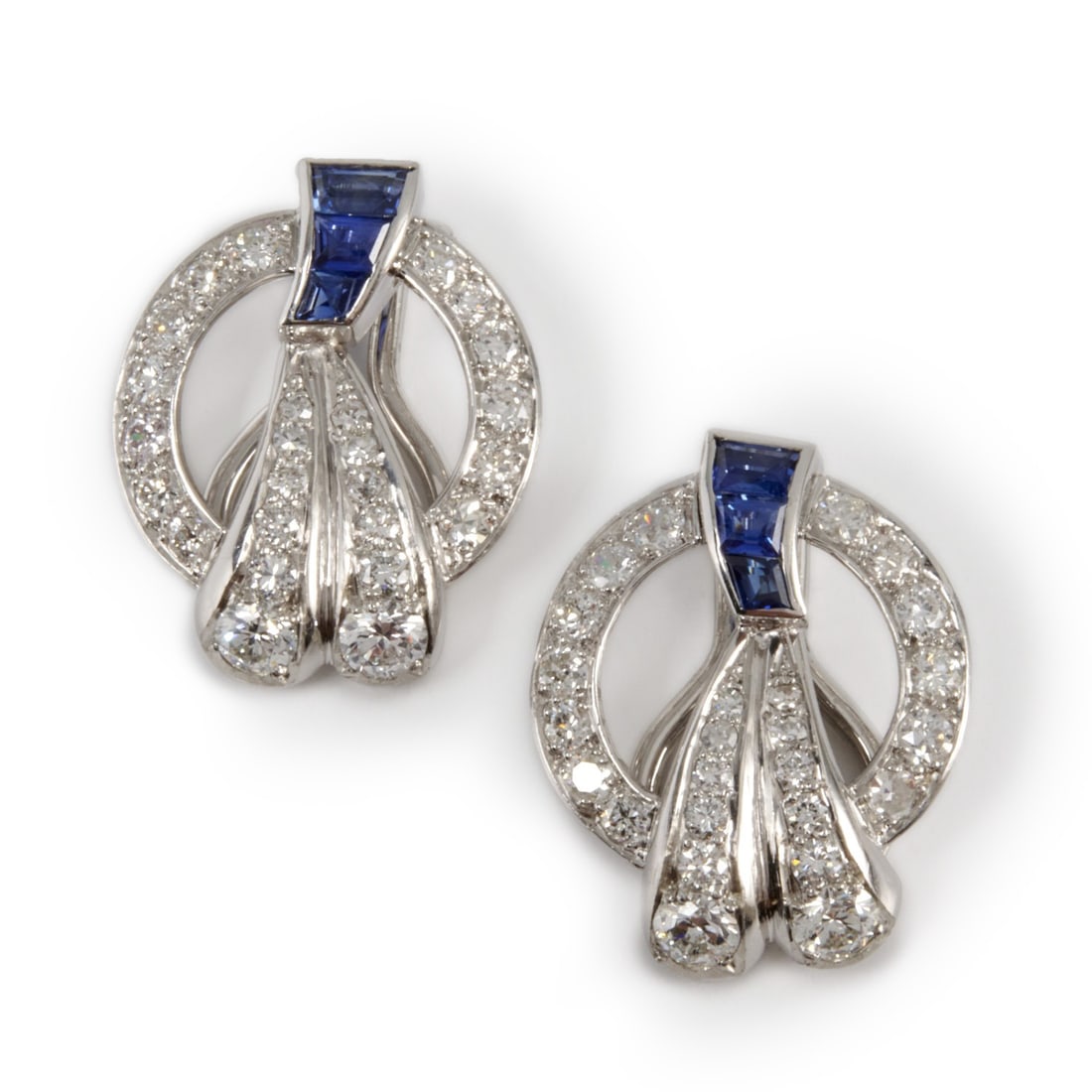 Pair of 18k gold, sapphire and diamond ear clips (1 of 6)