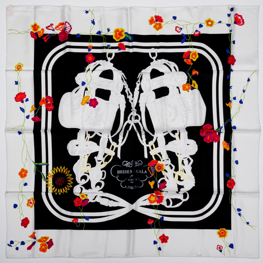 Hermes "Brides de Gala Fleuries" 90 cm silk scarf (1 of 4)