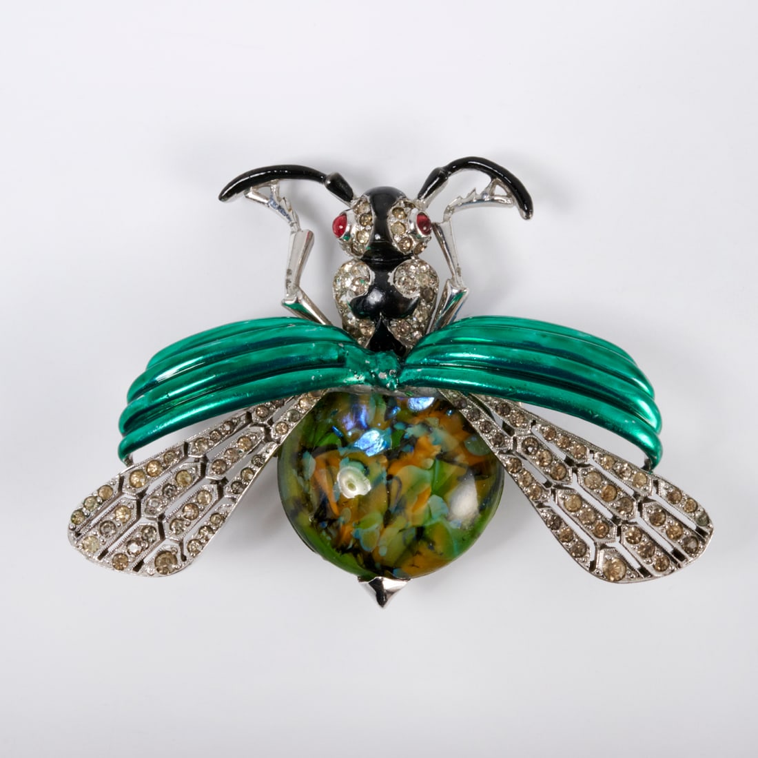 Early Mazer enamel and pave bee clip brooch (1 of 4)