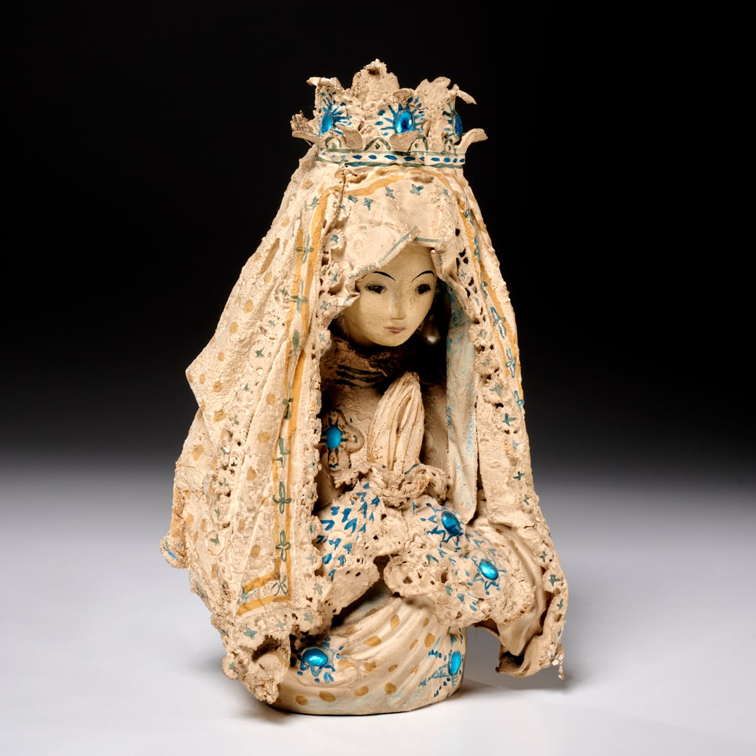 Anthony 'Tony' Duquette, figure of Madonna: Anthony 'Tony' Duquette, figure of Madonna, Anthony 'Tony' Duquette (American, 1914-1999), Madonna, plaster with mixed media, signed "Duquette" on underside, 11"h x 6.5"w x 4"d Provenance: The Collect