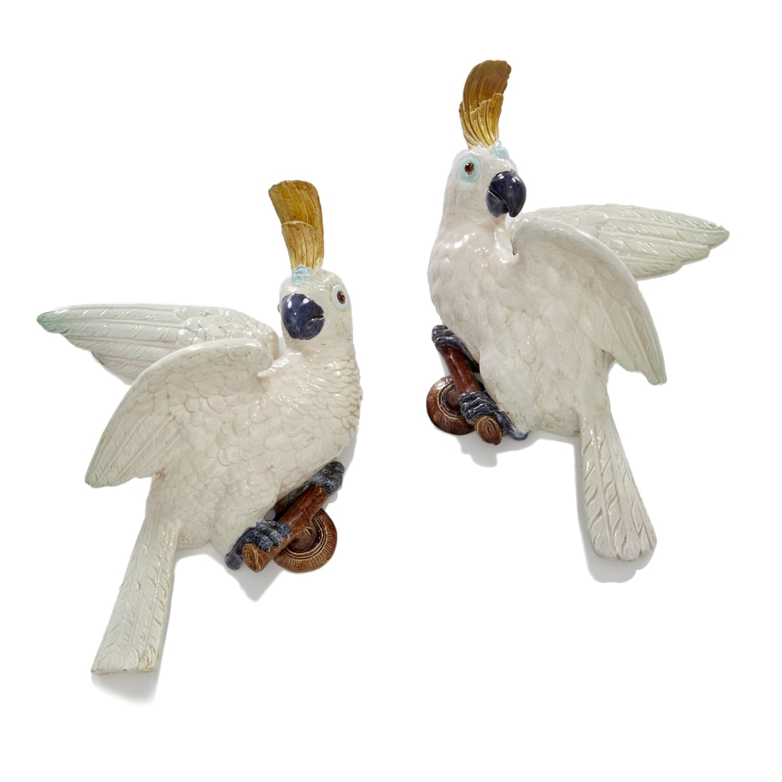 Pair Continental majolica cockatoo wall pockets (1 of 8)