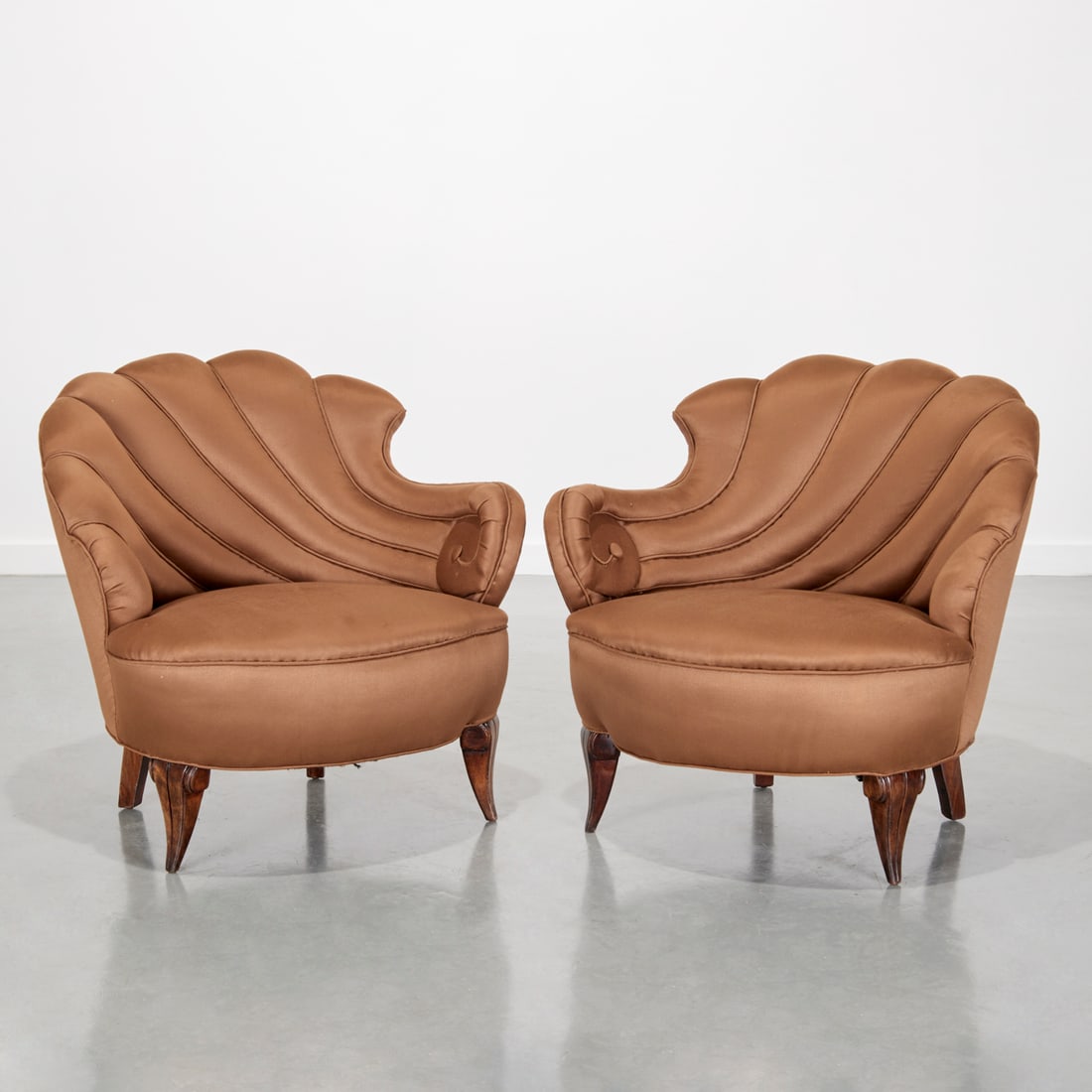 Pair Hollywood Regency shell-back lounge chairs (1 of 6)