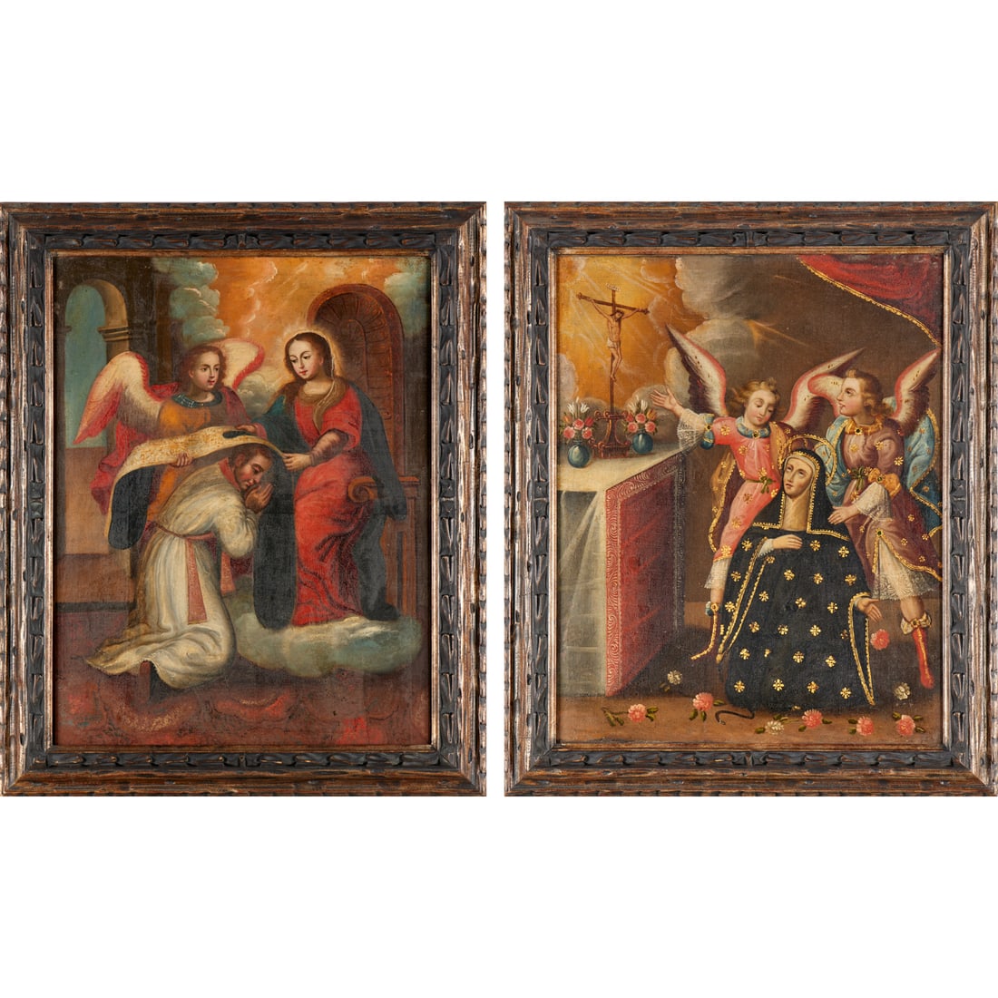 Spanish Colonial School, (2) oils on panel (1 of 9)