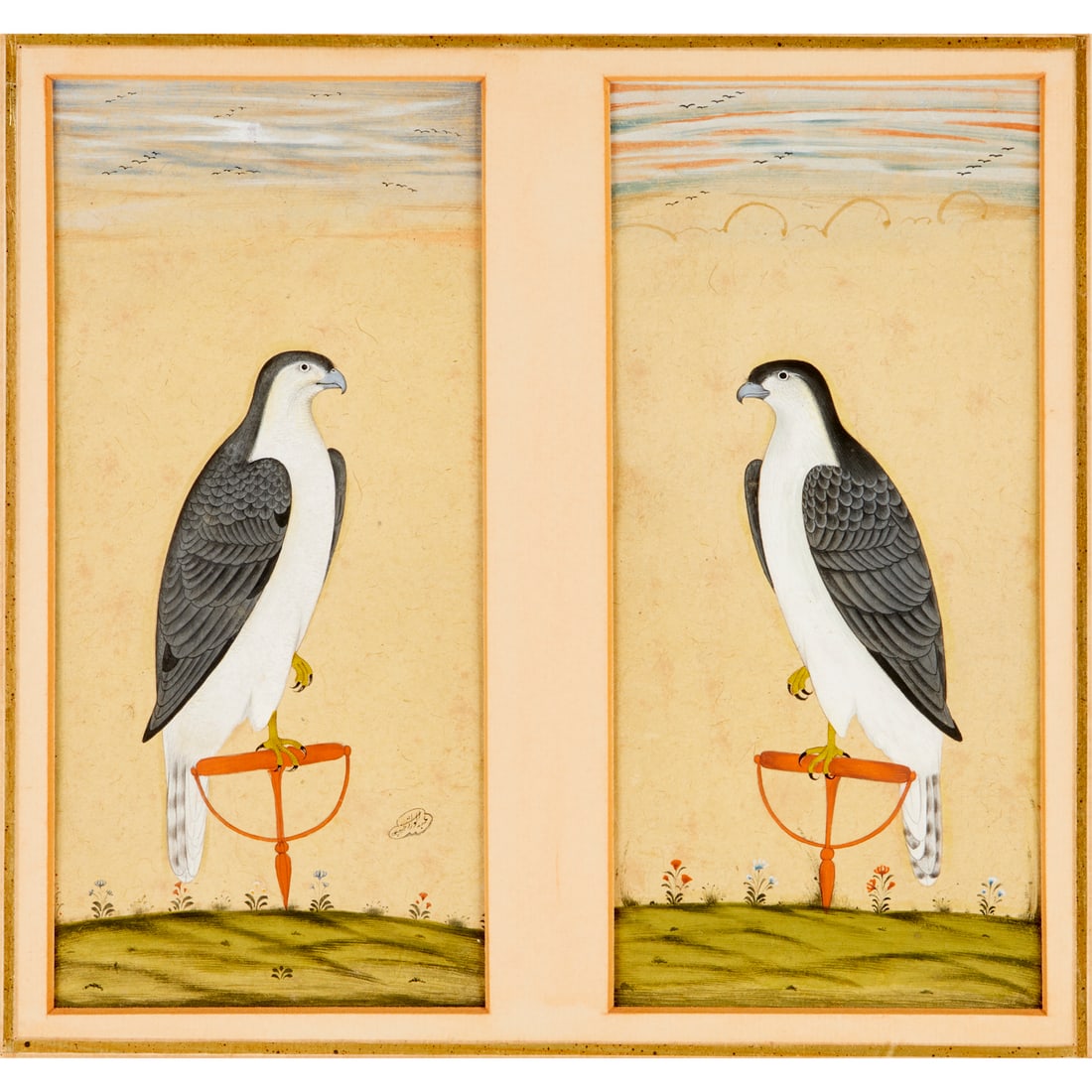 Indo-Persian School, (2) falcon gouaches, signed (1 of 6)