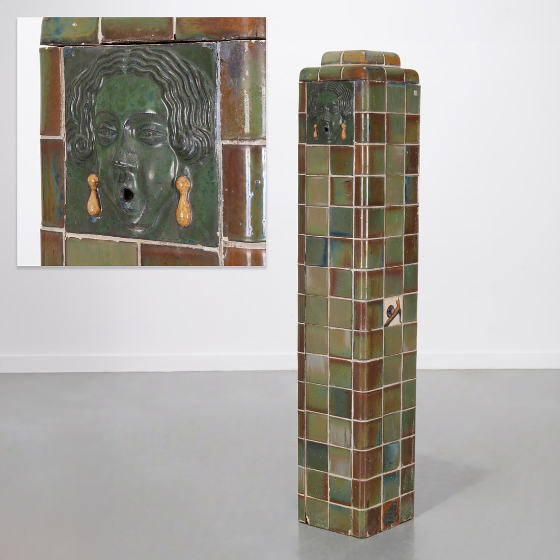 Art Nouveau green glazed tile fountain head (1 of 10)