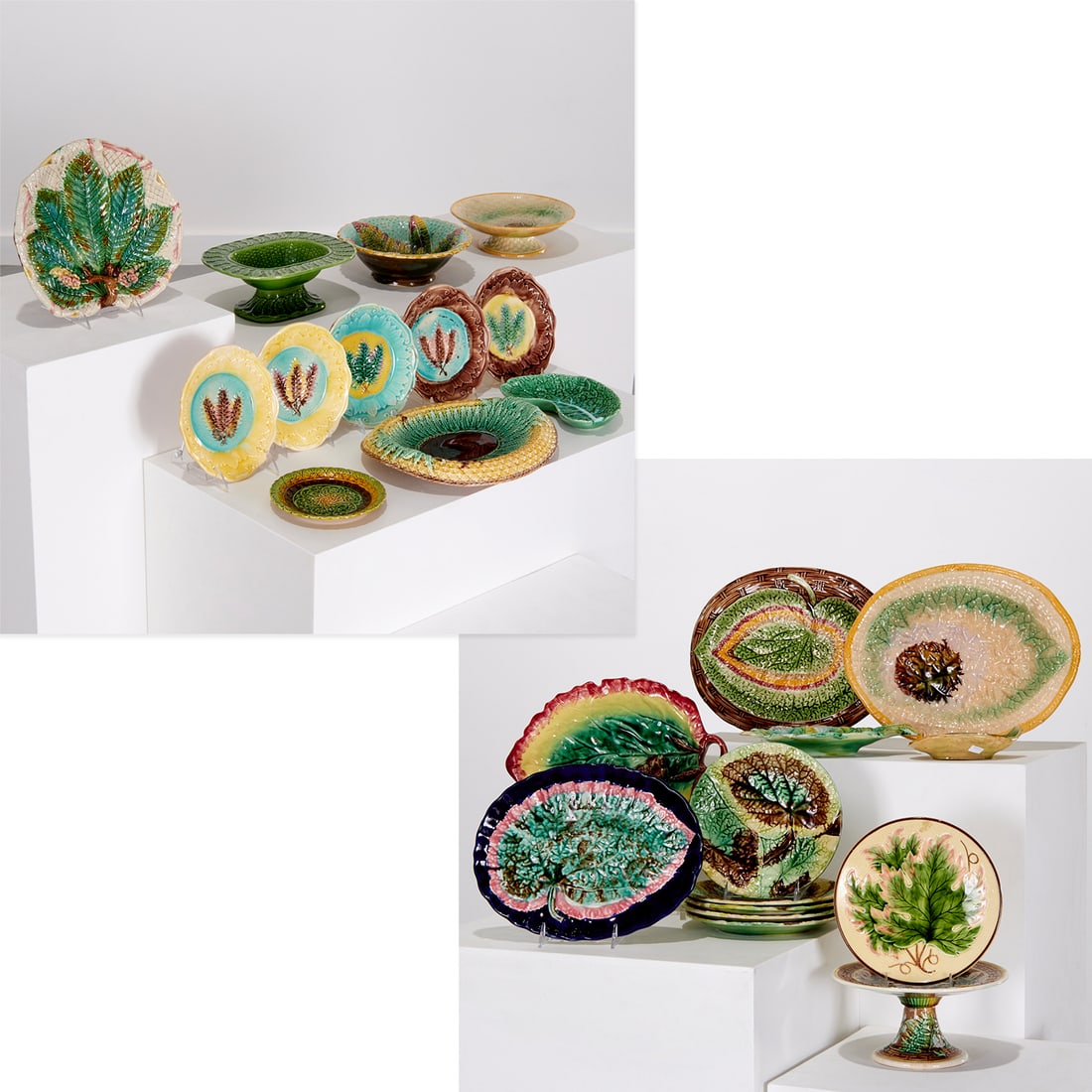 Group Majolica leaf serving pieces & dishes (1 of 8)