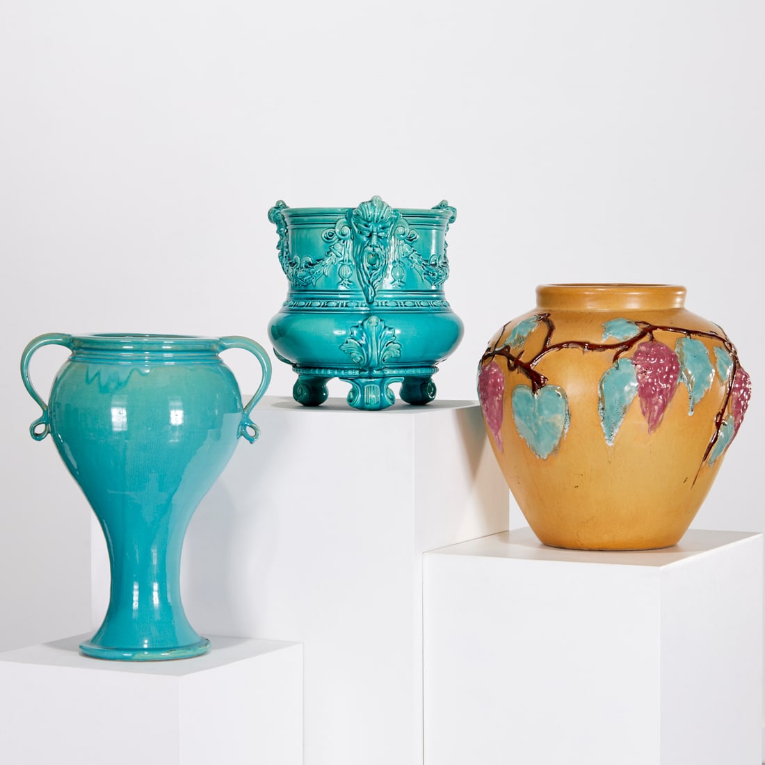 (3) Large late Victorian art pottery vases (1 of 13)