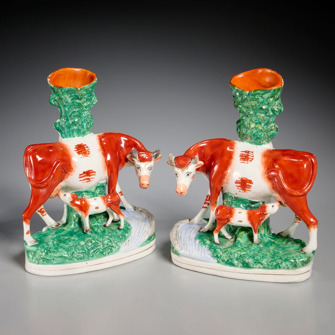 Pair Staffordshire cow and calf spill vases (1 of 6)