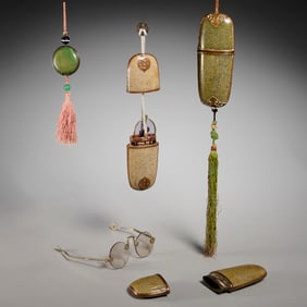 Group antique shagreen cases & spectacles