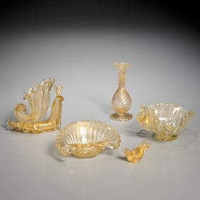 Group Murano gold flecked tablewares