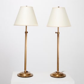 Pair telescoping brass candlestick lamps