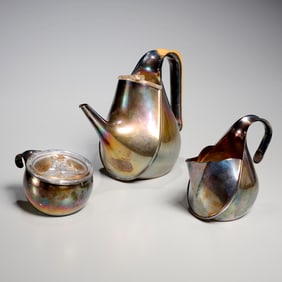 Oscar Tusquets for Alessi, silver plate tea set