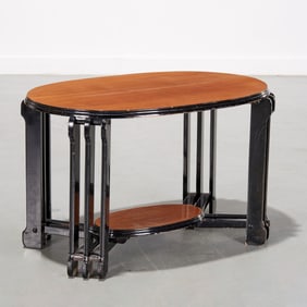 Art Deco part ebonized oval side table