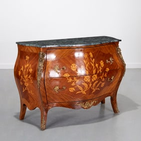 Louis XV style inlaid bombe commode